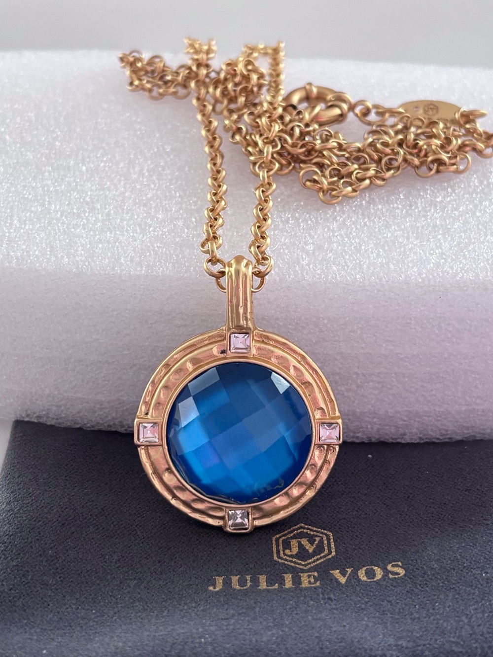 Julie Vos Blue Crystal and Rose Gold Pendant Necklace